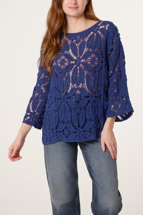 Flower Crochet Long Sleeve Top