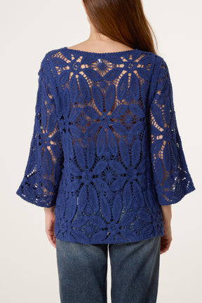 Flower Crochet Long Sleeve Top