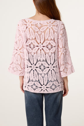 Flower Crochet Long Sleeve Top