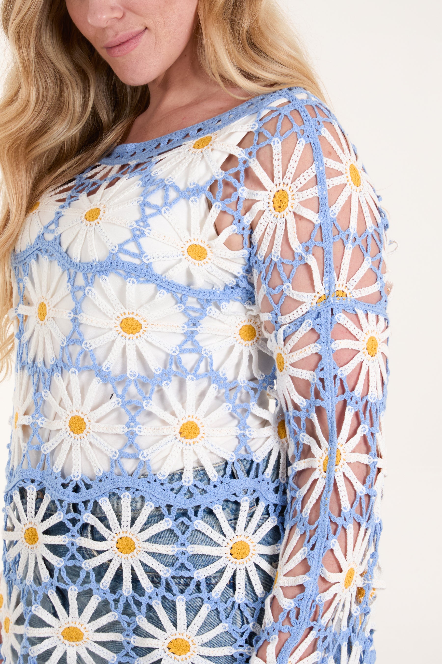 Daisy Crochet Round Neck Top