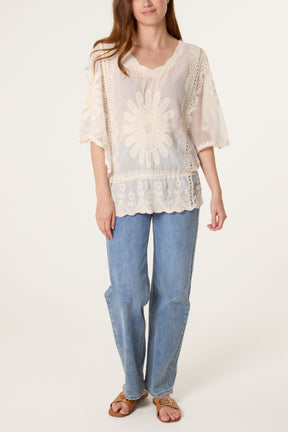 Sunflower Lace Sleeve Blouse