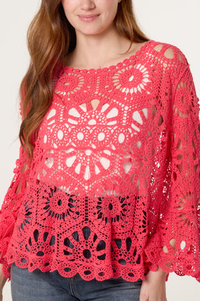 Flared Sleeve Crochet Top