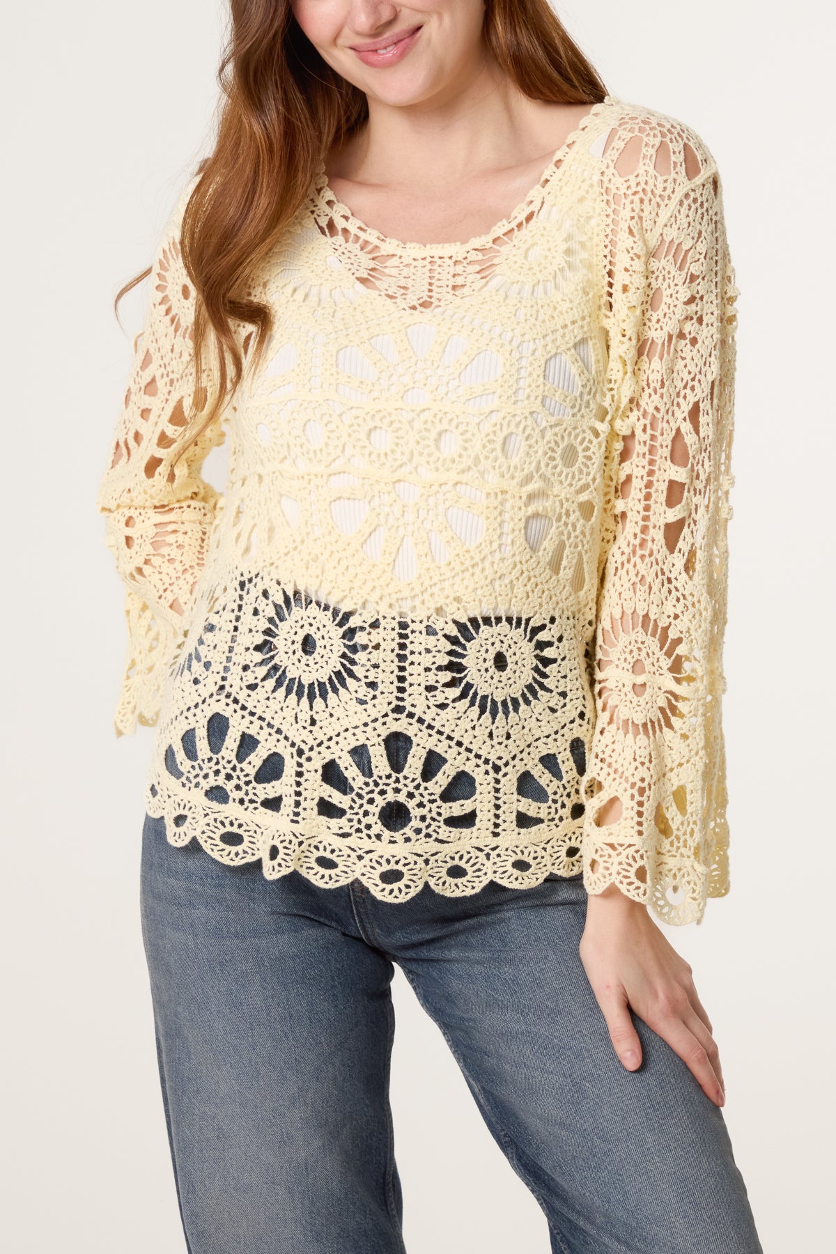 Flared Sleeve Crochet Top