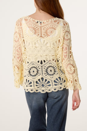 Flared Sleeve Crochet Top