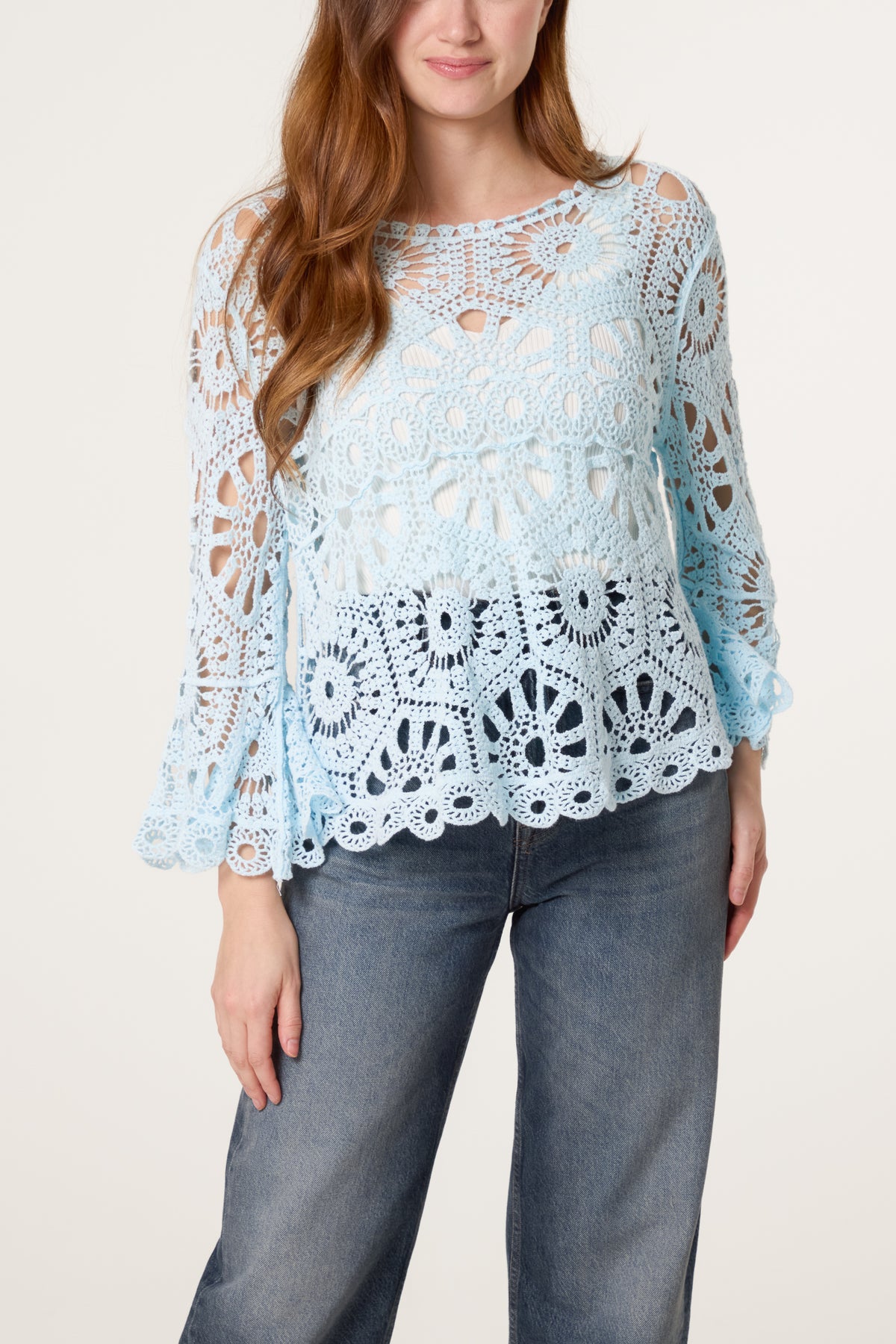 Flared Sleeve Crochet Top