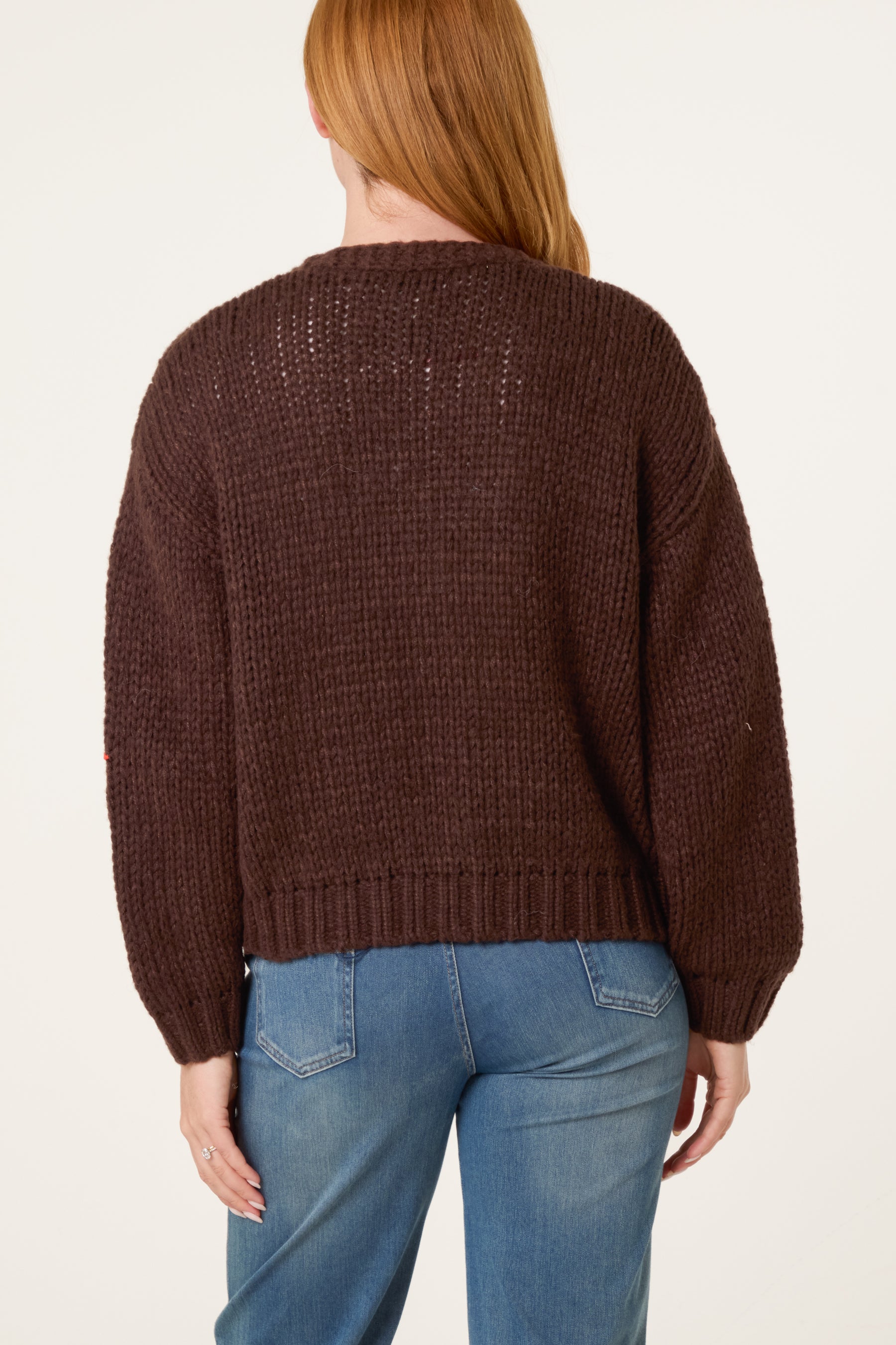 Chunky Knit Flower Embroidered Cardigan