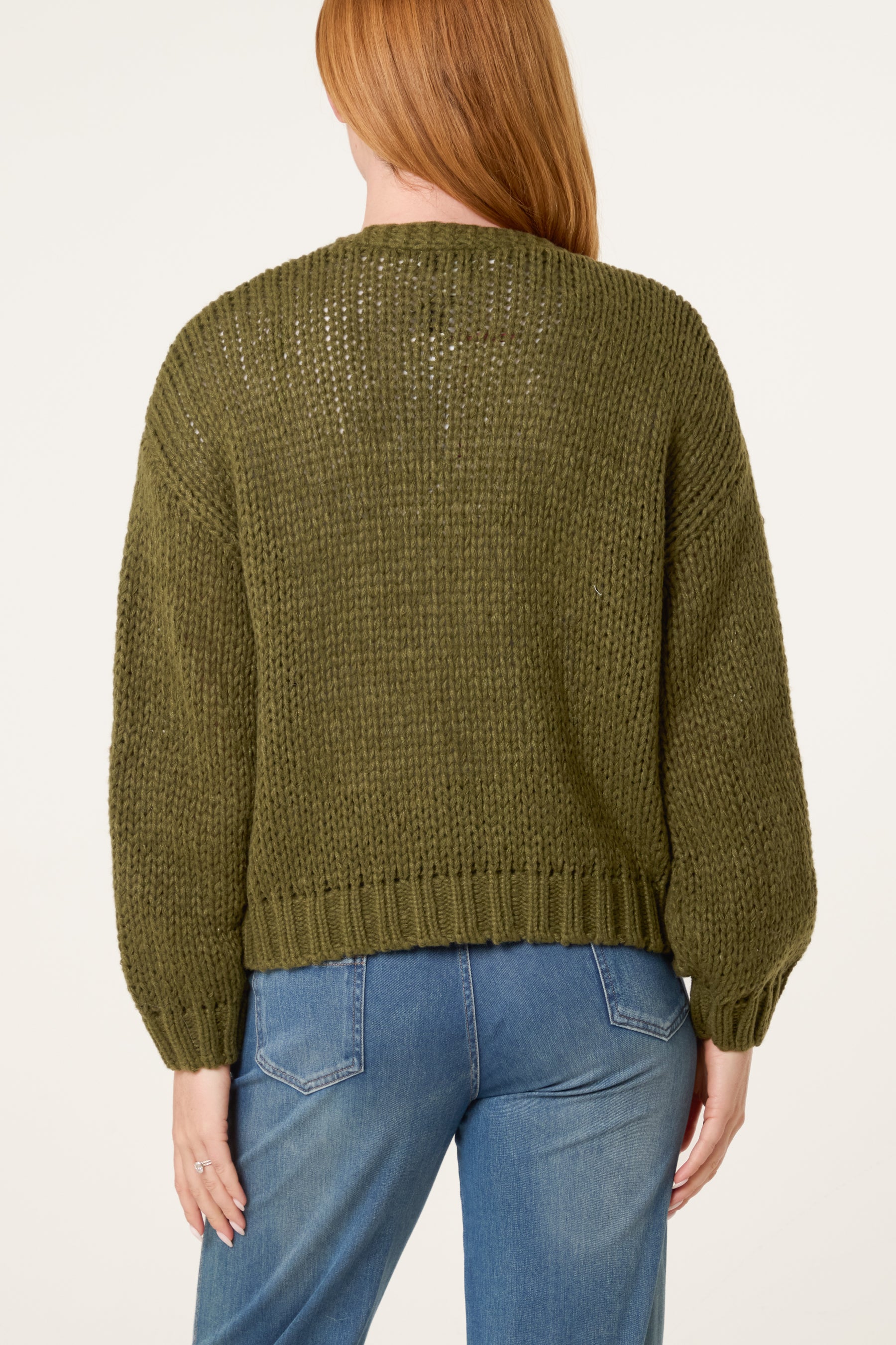 Chunky Knit Flower Embroidered Cardigan