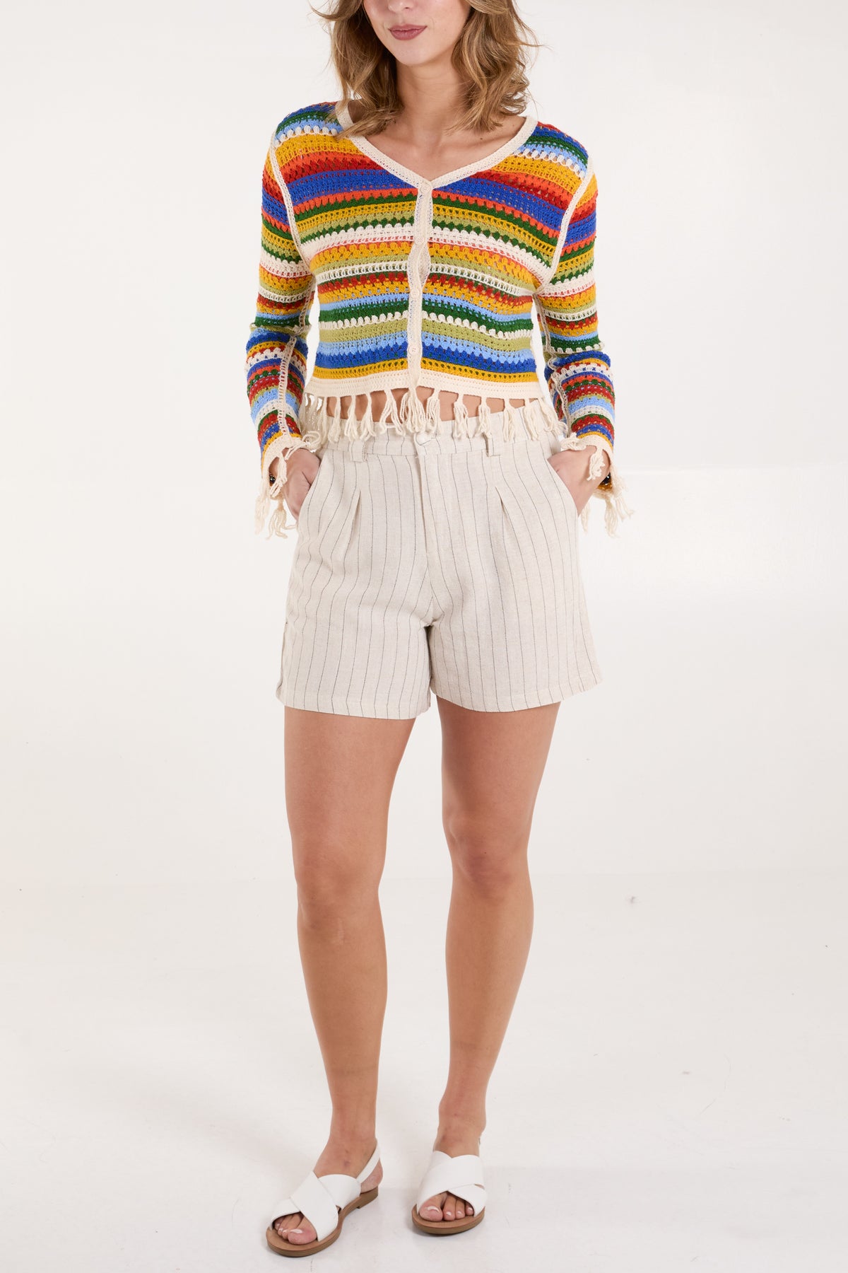 Colourful Striped Crochet Tassel Cardigan