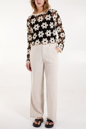 Monochrome Floral Pattern Crochet Top
