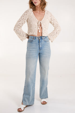 Crochet Tie Front Cropped Cardigan