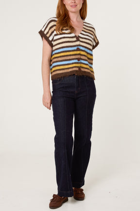 Striped Colourful Knit Vest Cardigan