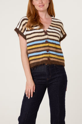 Striped Colourful Knit Vest Cardigan