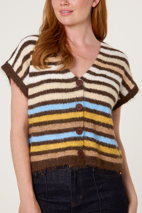 Striped Colourful Knit Vest Cardigan