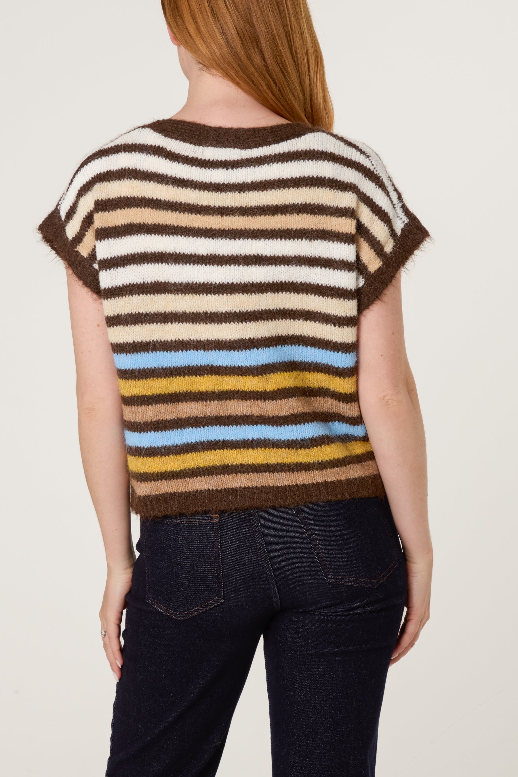 Striped Colourful Knit Vest Cardigan