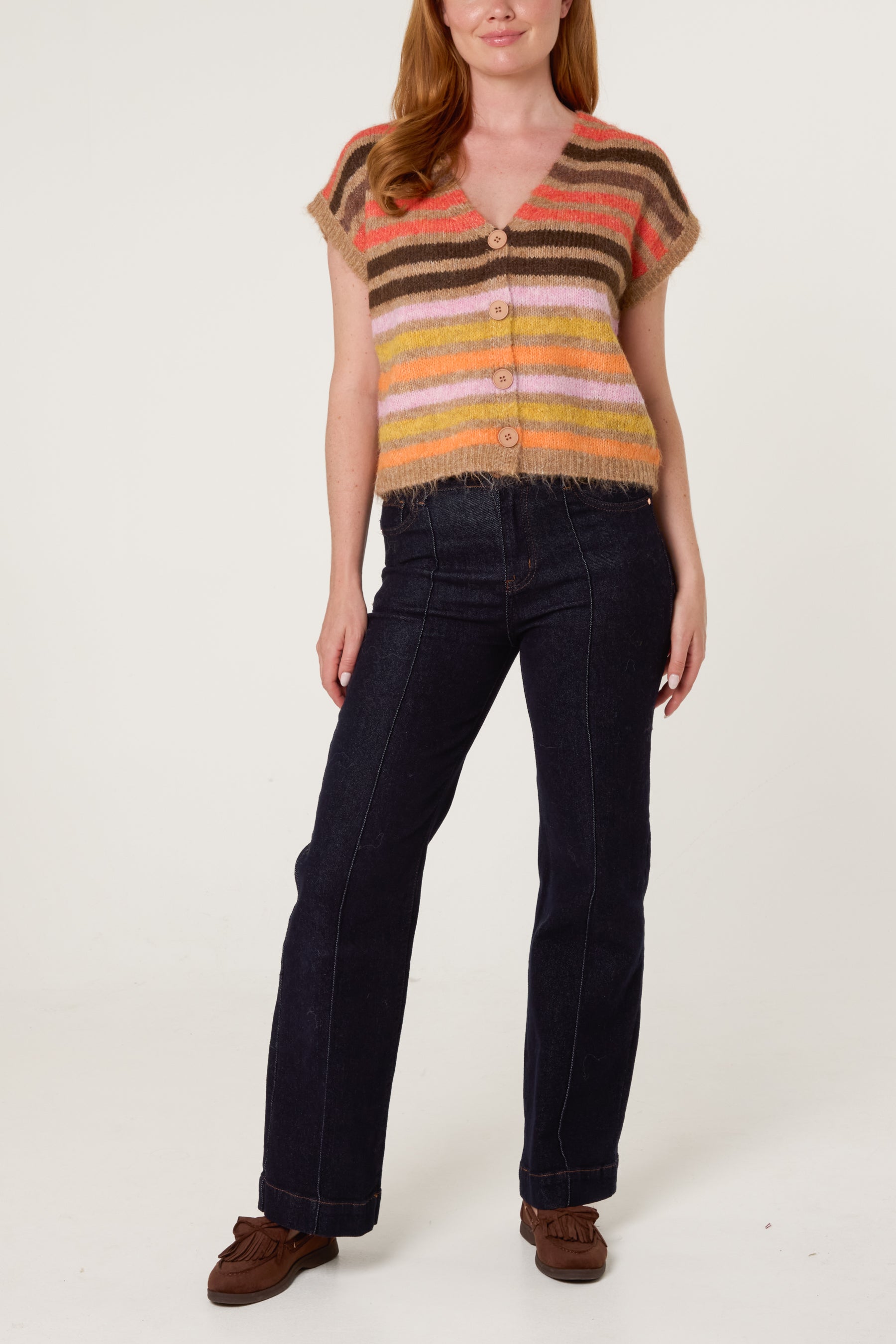 Striped Colourful Knit Vest Cardigan