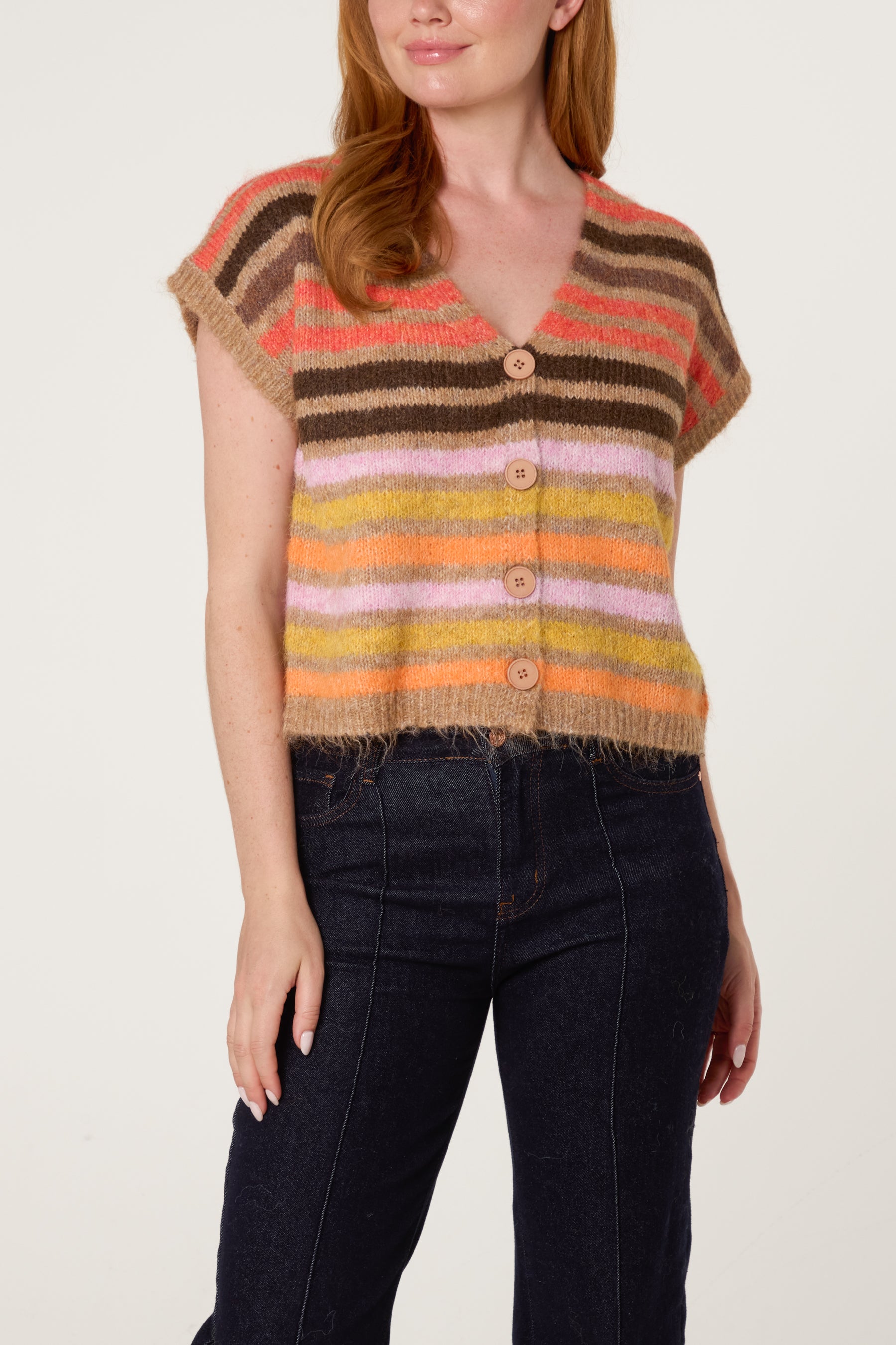 Striped Colourful Knit Vest Cardigan