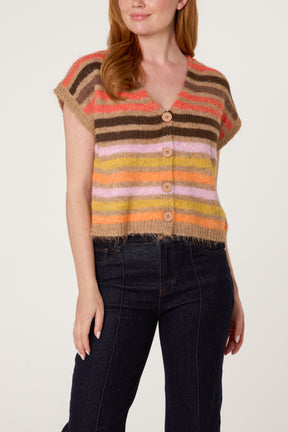 Striped Colourful Knit Vest Cardigan