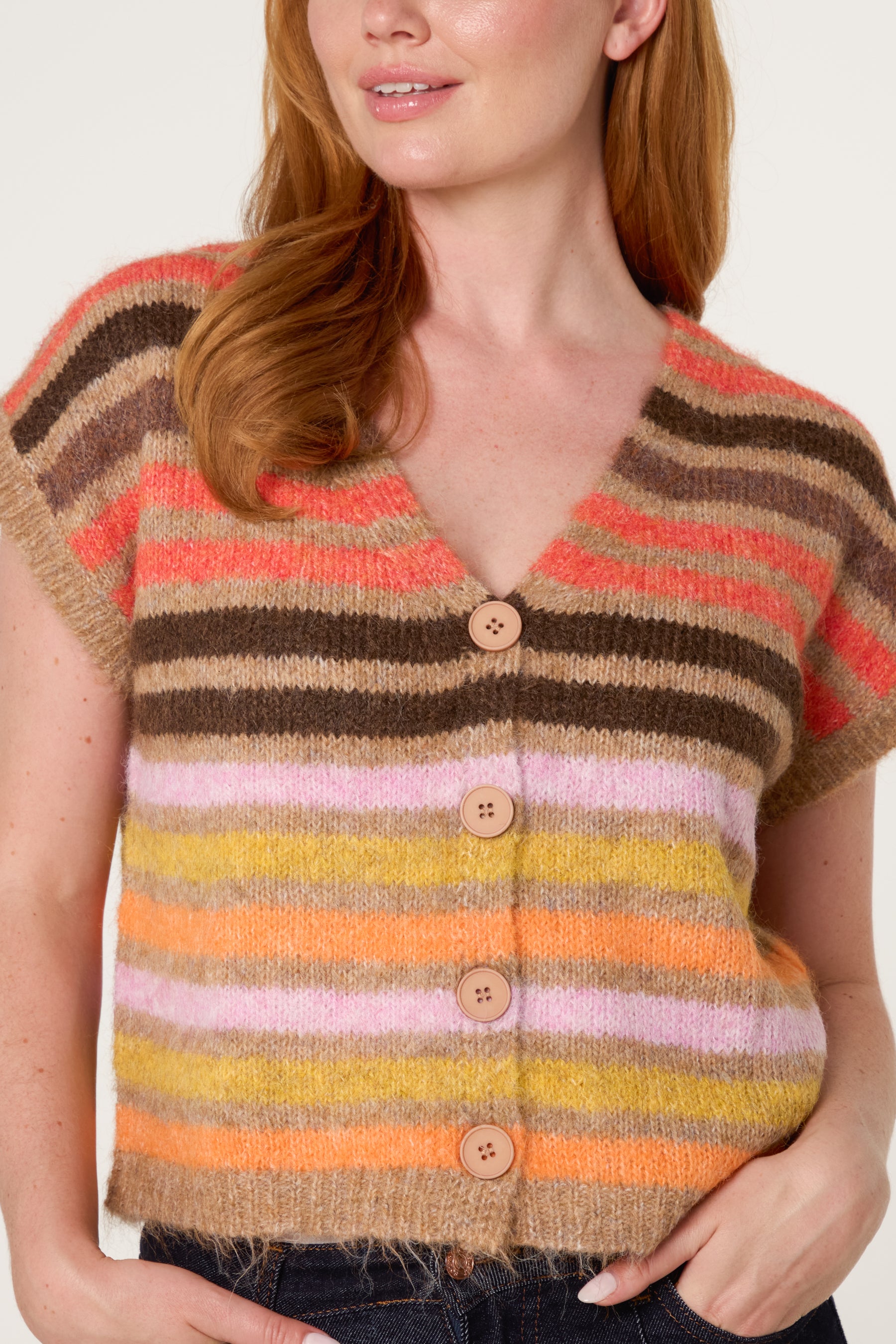 Striped Colourful Knit Vest Cardigan