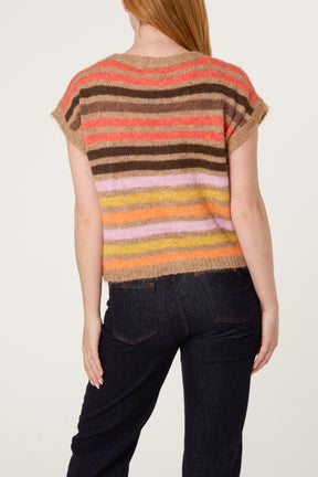 Striped Colourful Knit Vest Cardigan
