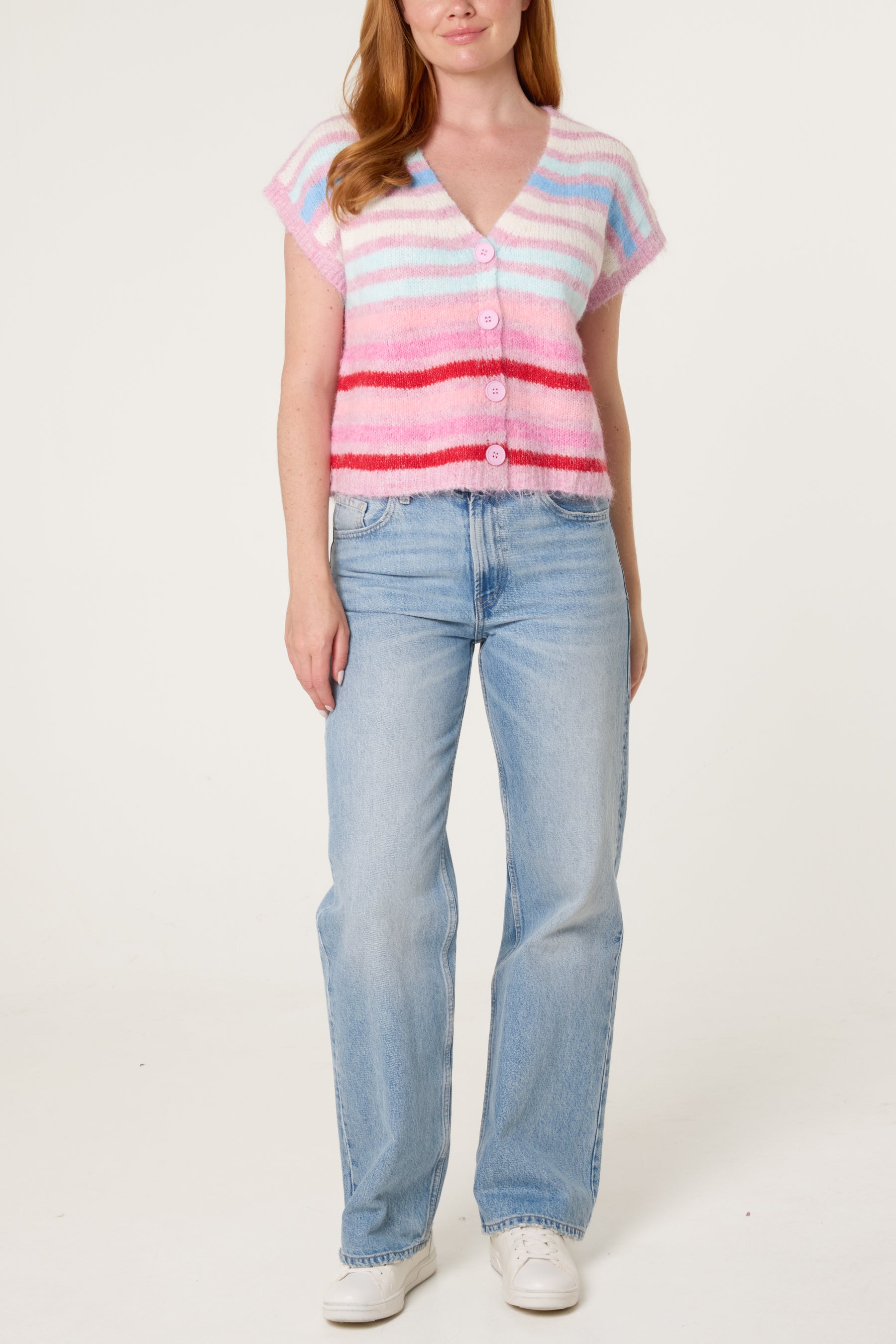 Striped Colourful Knit Vest Cardigan