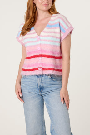 Striped Colourful Knit Vest Cardigan