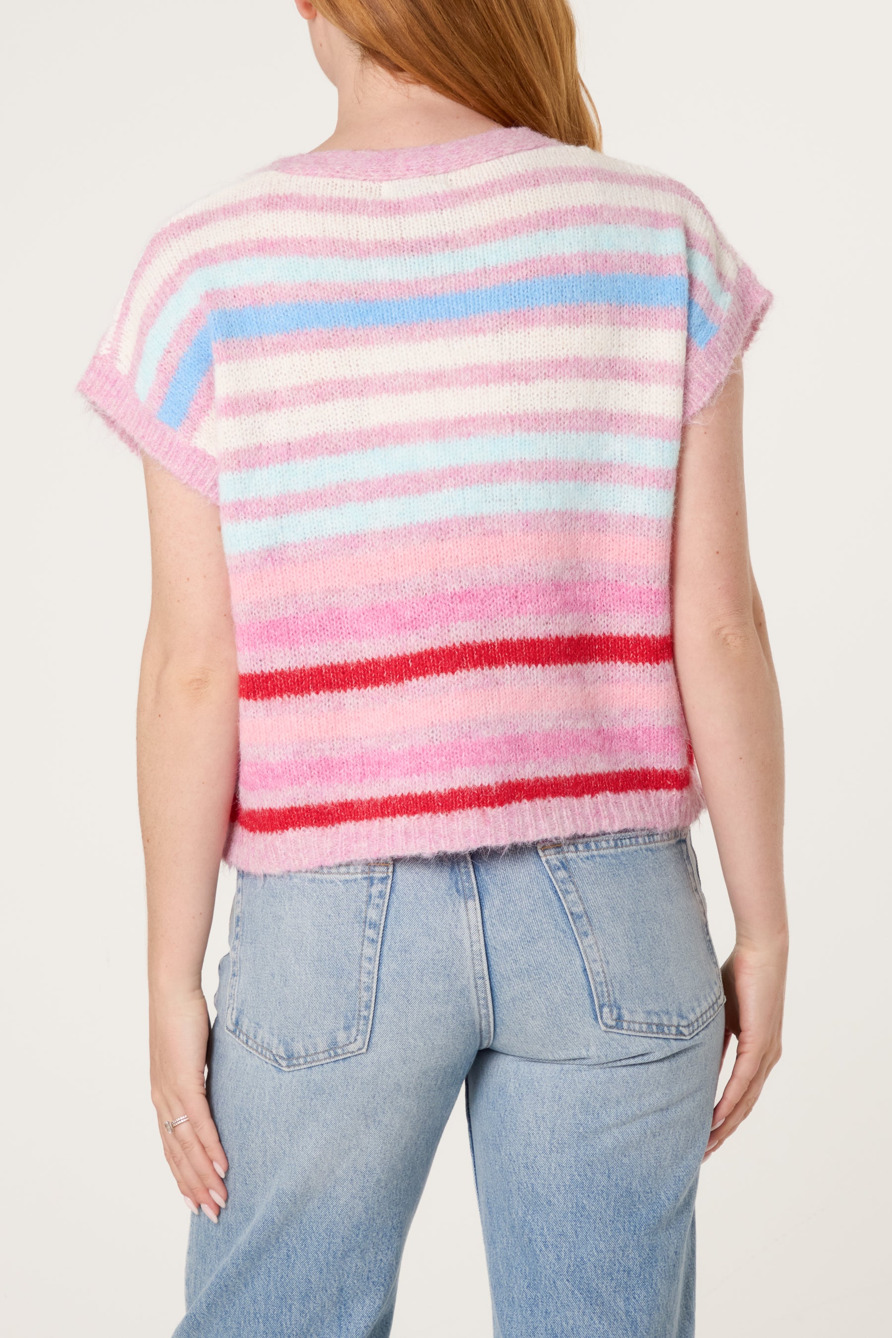 Striped Colourful Knit Vest Cardigan