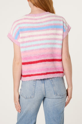 Striped Colourful Knit Vest Cardigan
