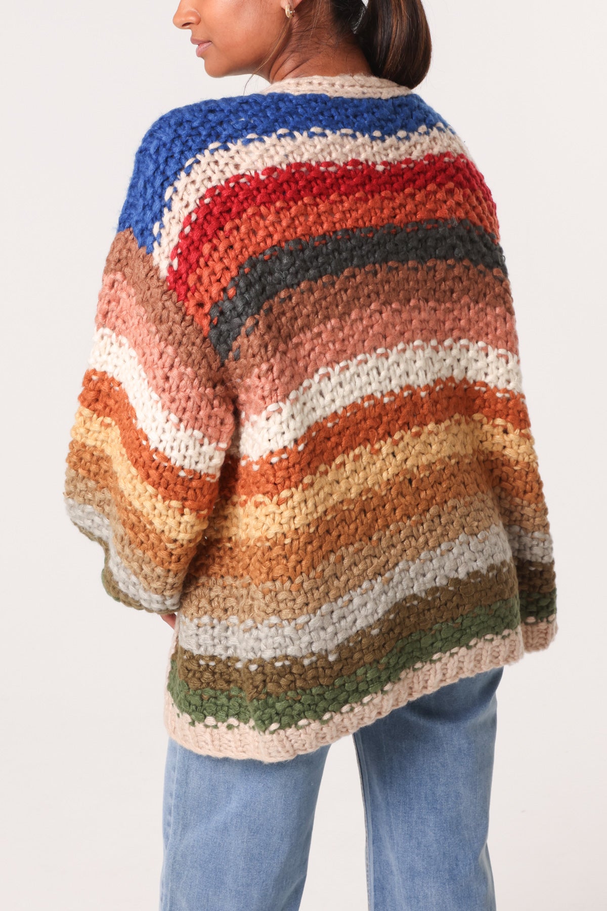 Hand Knitted Colourful Striped Cardigan