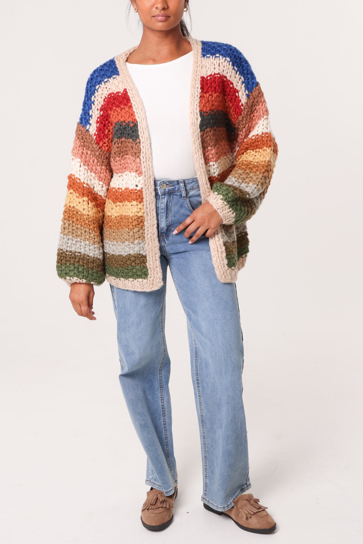 Hand Knitted Colourful Striped Cardigan