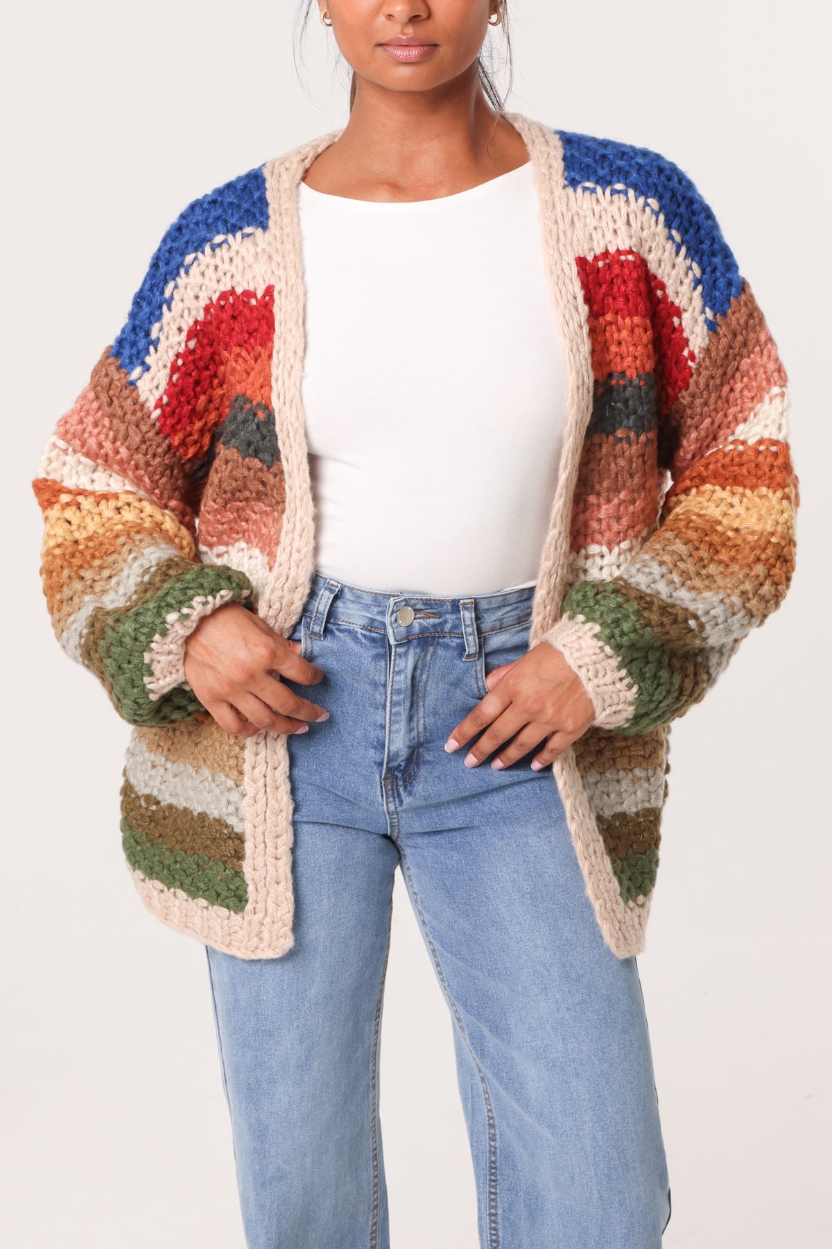 Hand Knitted Colourful Striped Cardigan