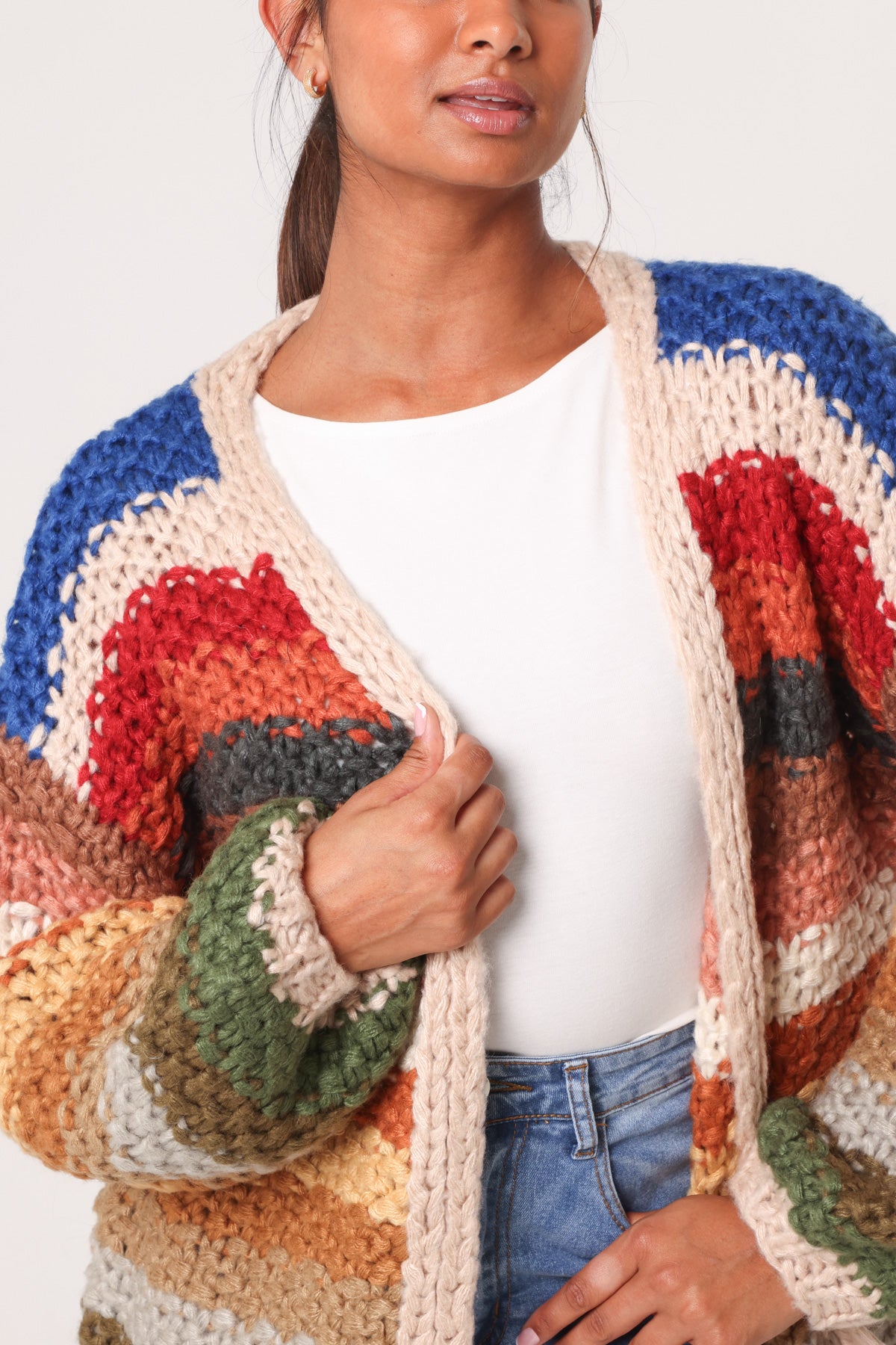Hand Knitted Colourful Striped Cardigan