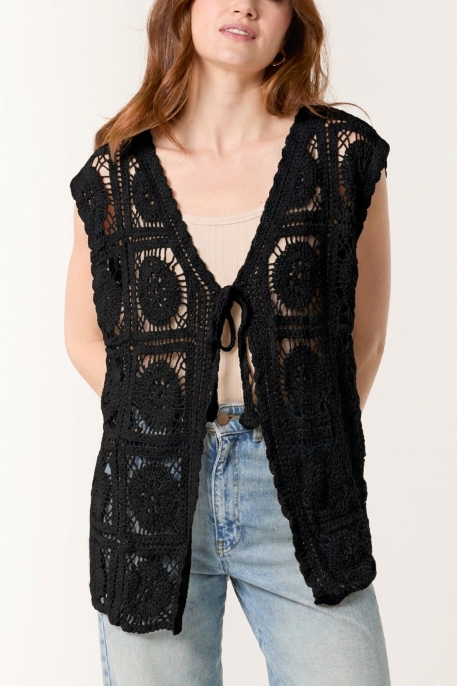 Vest With Crochet Square Pattern