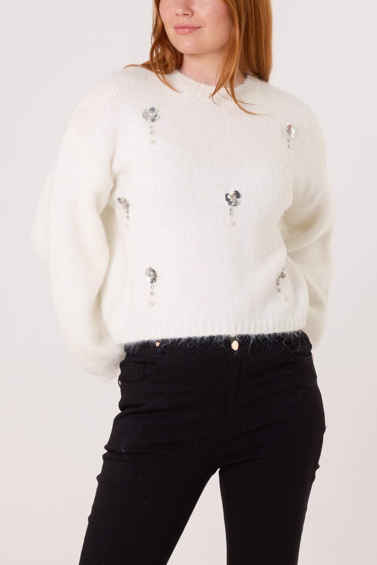 Diamante Flower Knit Jumper