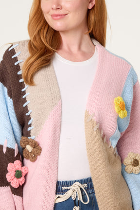 Stitch Colour Block 3D Flower Cardigan