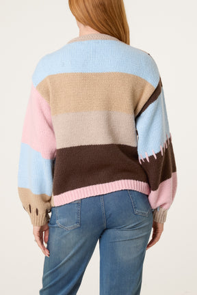Stitch Colour Block 3D Flower Cardigan