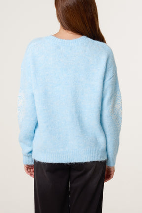 Heart Embroidered Knit Jumper