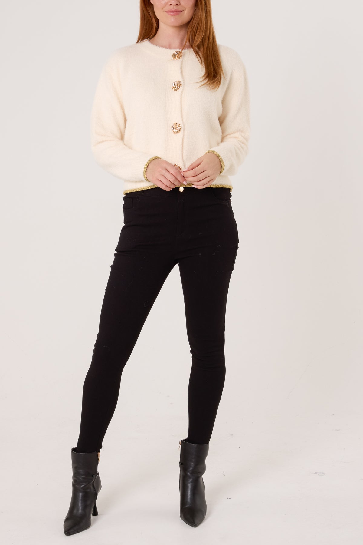 Gold Flower Button Knit Cardigan