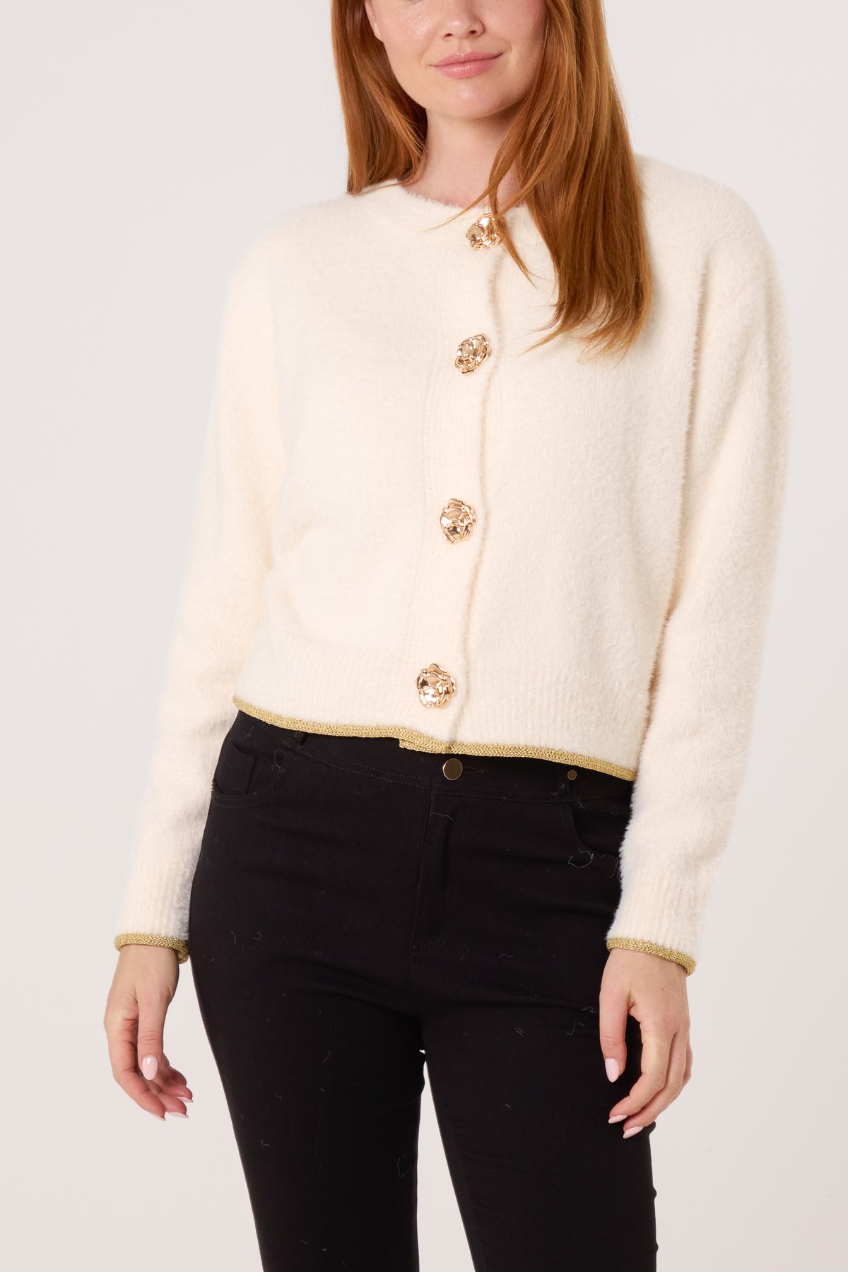 Gold Flower Button Knit Cardigan