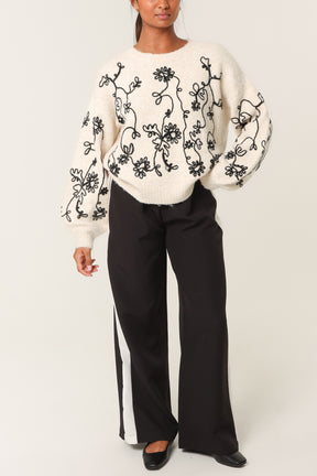 Pearl Embellished Flower Embroidery Jumper
