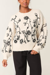 Pearl Embellished Flower Embroidery Jumper