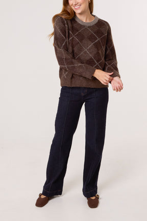 Argyle Crew Neck Knit Jumper