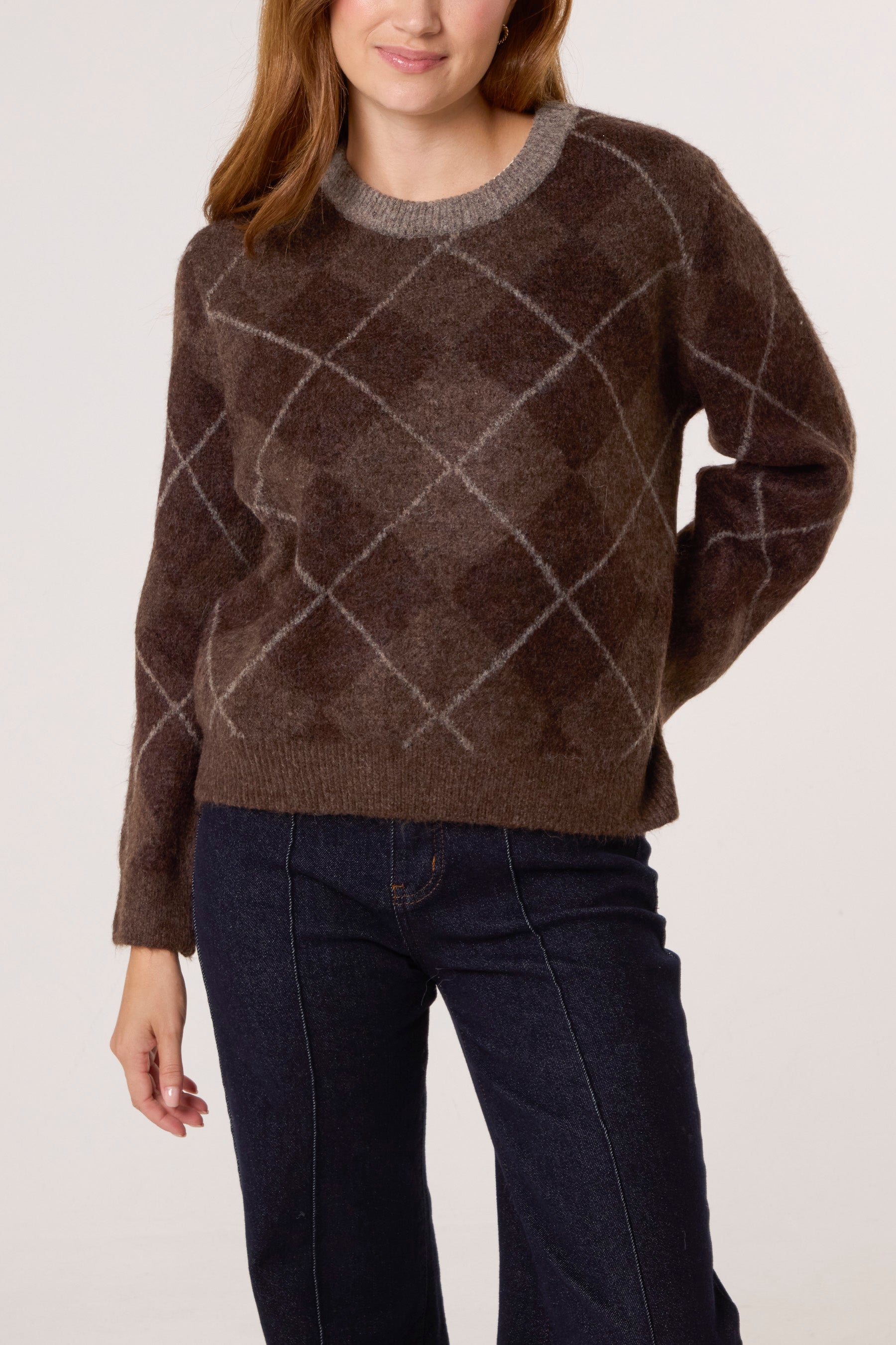 Argyle Crew Neck Knit Jumper