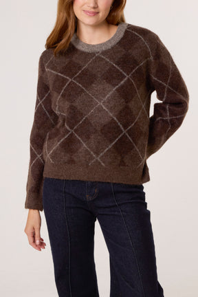 Argyle Crew Neck Knit Jumper