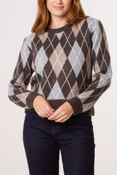 Argyle Patterned Knit Short Jumper