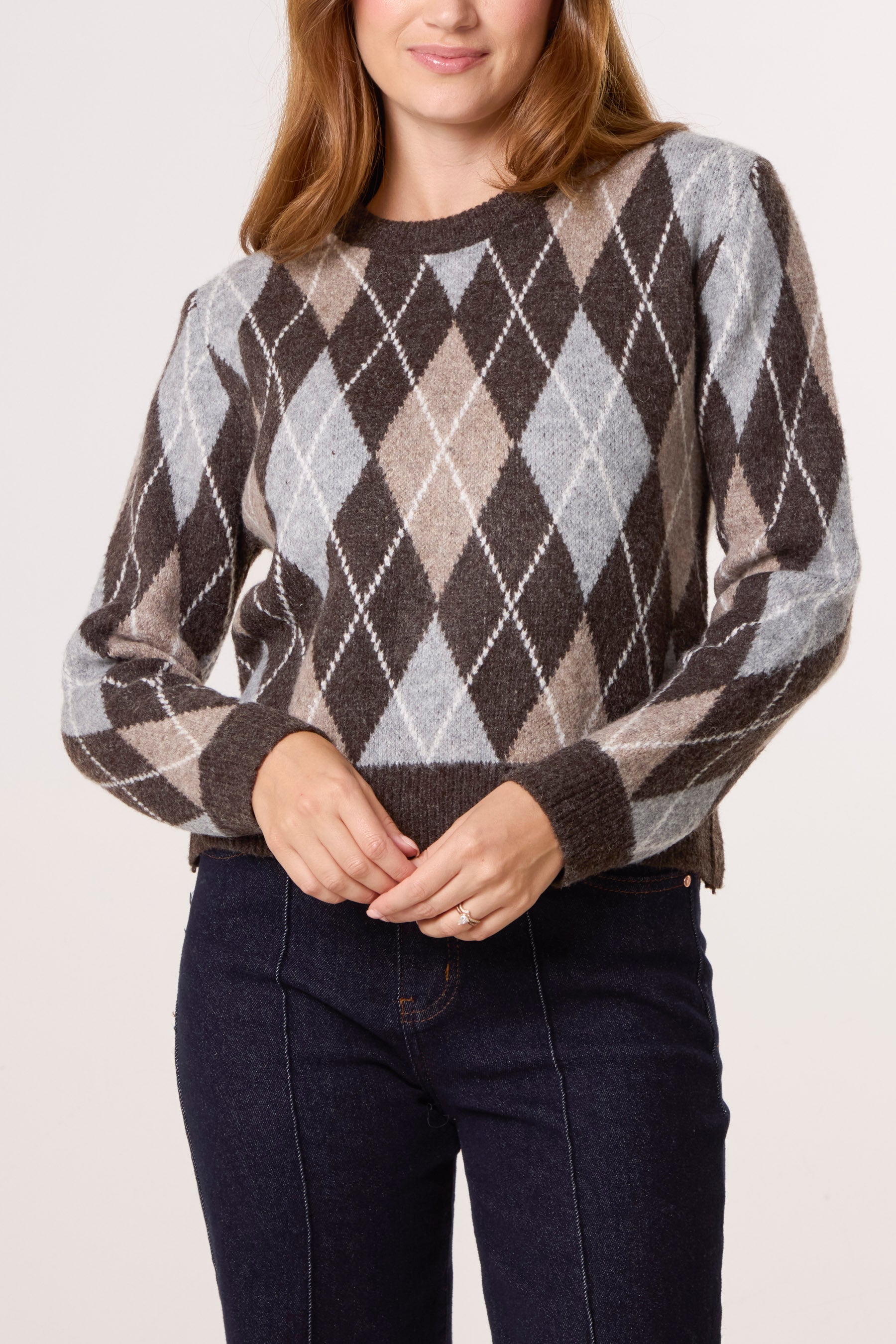 Argyle Patterned Knit Short Jumper