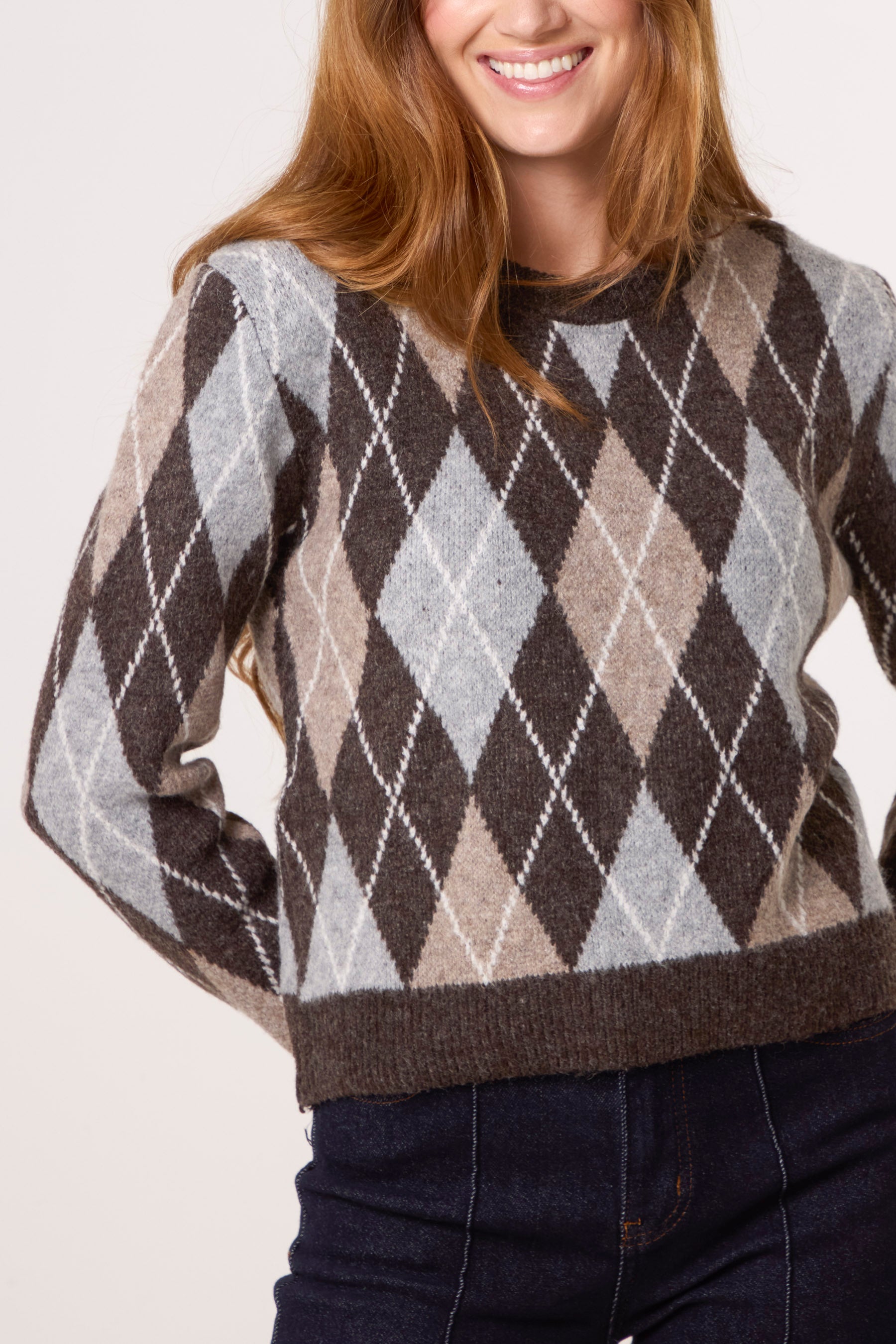 Argyle Patterned Knit Short Jumper