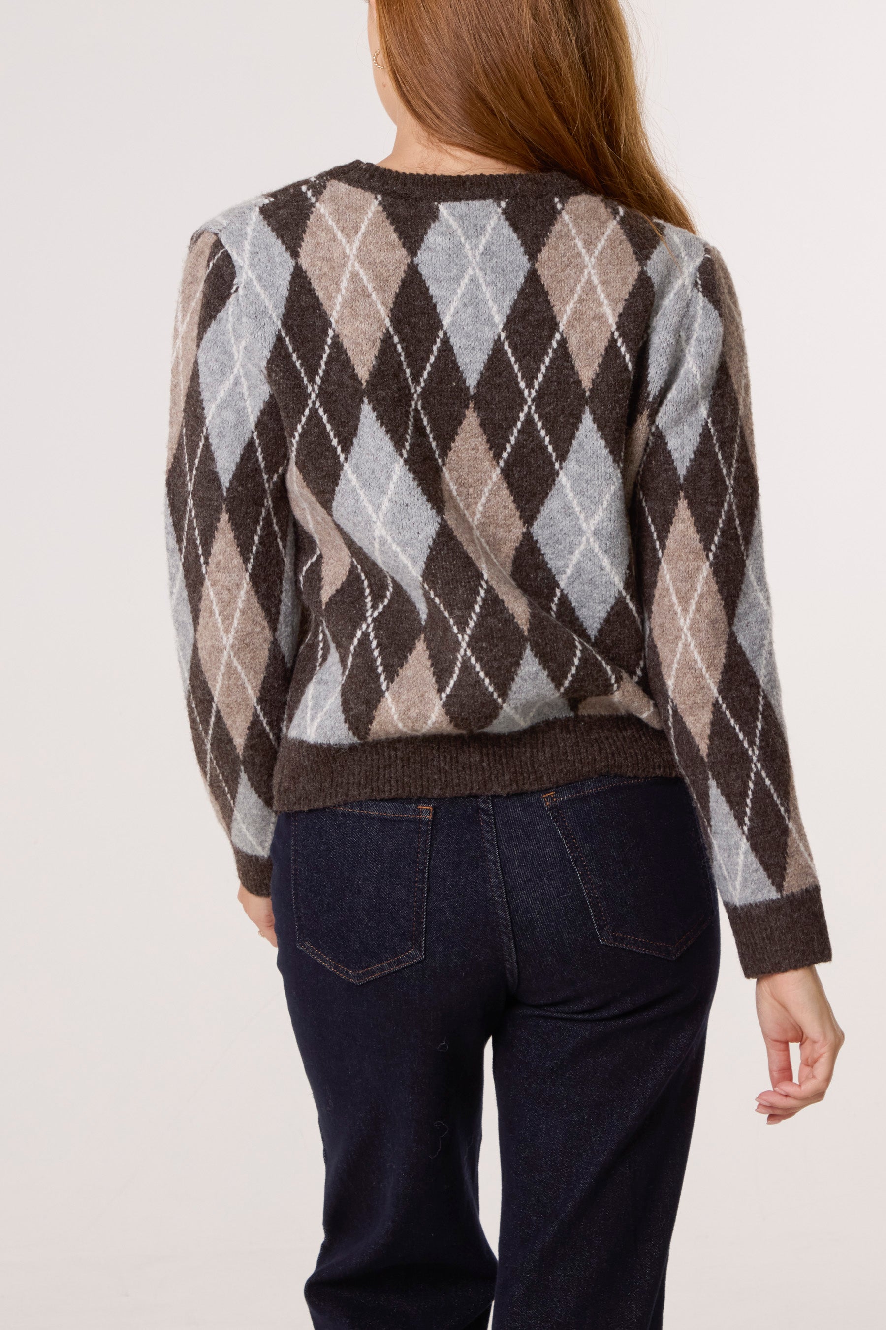 Argyle Patterned Knit Short Jumper