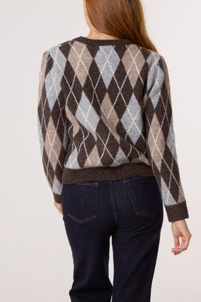 Argyle Patterned Knit Short Jumper