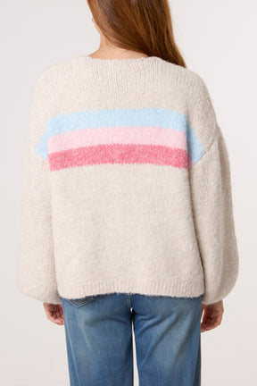 Balloon Sleeve Stripe Knit Cardigan