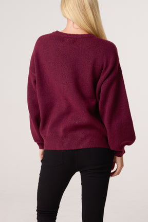 Sequin Balloon Hearts Knit Jumper